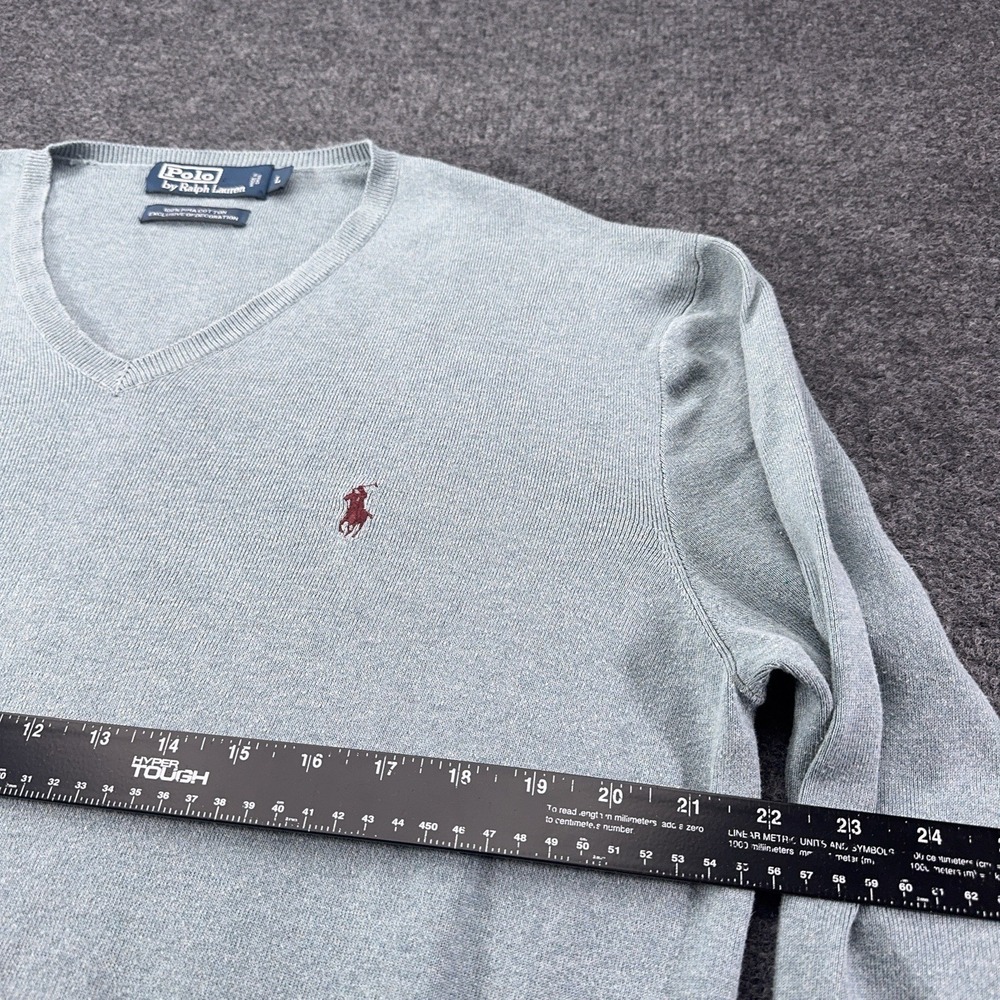 Polo Ralph Lauren Blue Gray Seafoam V-Neck Sweater Pima Cotton Logo Men's Large - Picture 4 of 7
